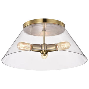 3 Light Large Vintage Brass/Clear Glass Ceiling Light Fixture 1