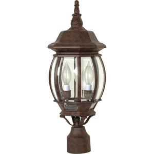 3 Light 21" Old Bronze Clear Beveled Glass Panels Post Lantern Light Fixture 1