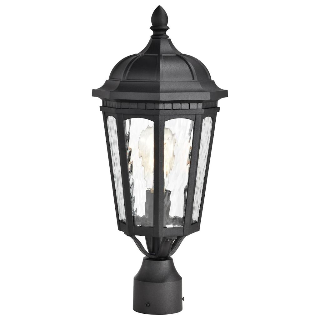 1 Lamp 19.5" 120 volt Matte Black Clear Water Glass Outdoor Post Top Lantern Light Fixture 1