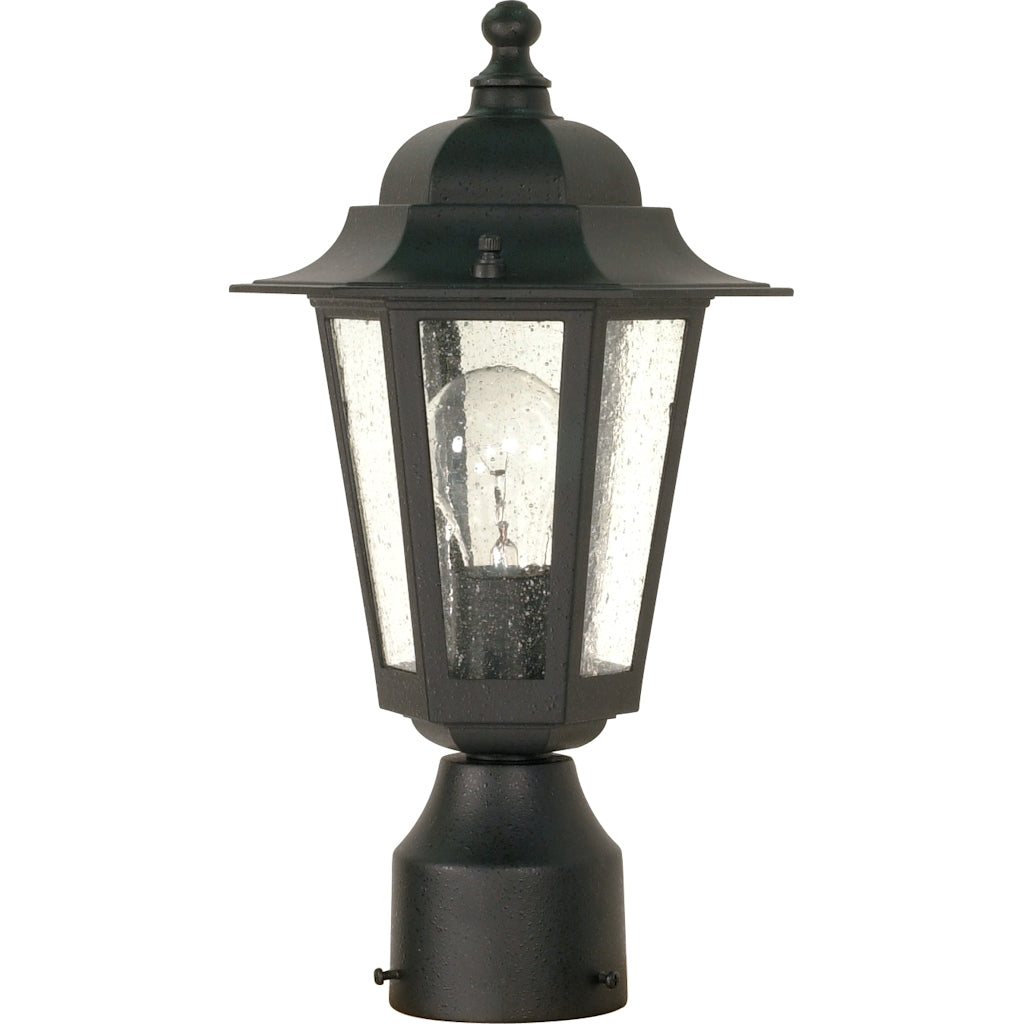 1 Light 14" Textured Black Clear Seeded Glass Shade Post Lantern Light Fixture 1