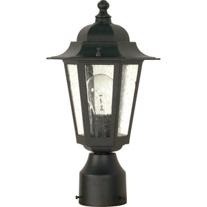 1 Light 14" Textured Black Clear Seeded Glass Shade Post Lantern Light Fixture 1