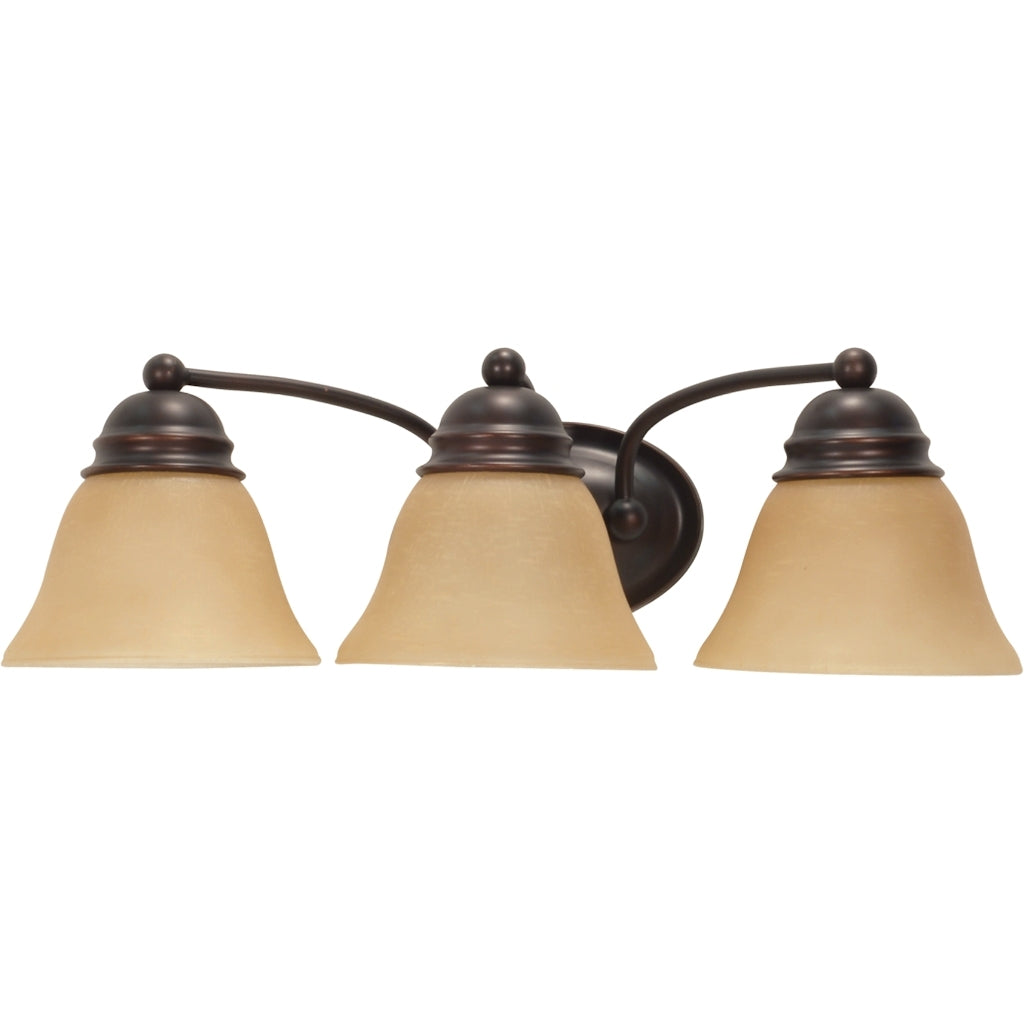 3 Light Mahogany Bronze Champagne Washed Linen Glass Shades Vanity Light Fixture 1