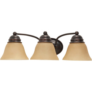 3 Light Mahogany Bronze Champagne Washed Linen Glass Shades Vanity Light Fixture 1