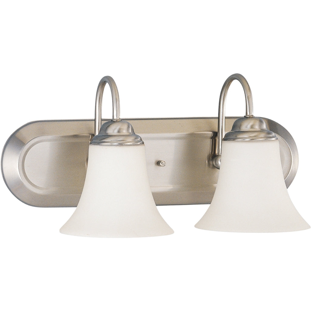 2 Light Brushed Nickel White Satin Glass Shades Vanity Light Fixture 1
