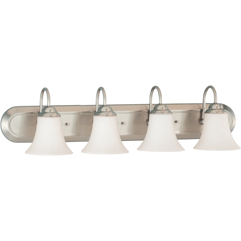 4 Light Brushed Nickel White Satin Glass Shades Vanity Light Fixture 1