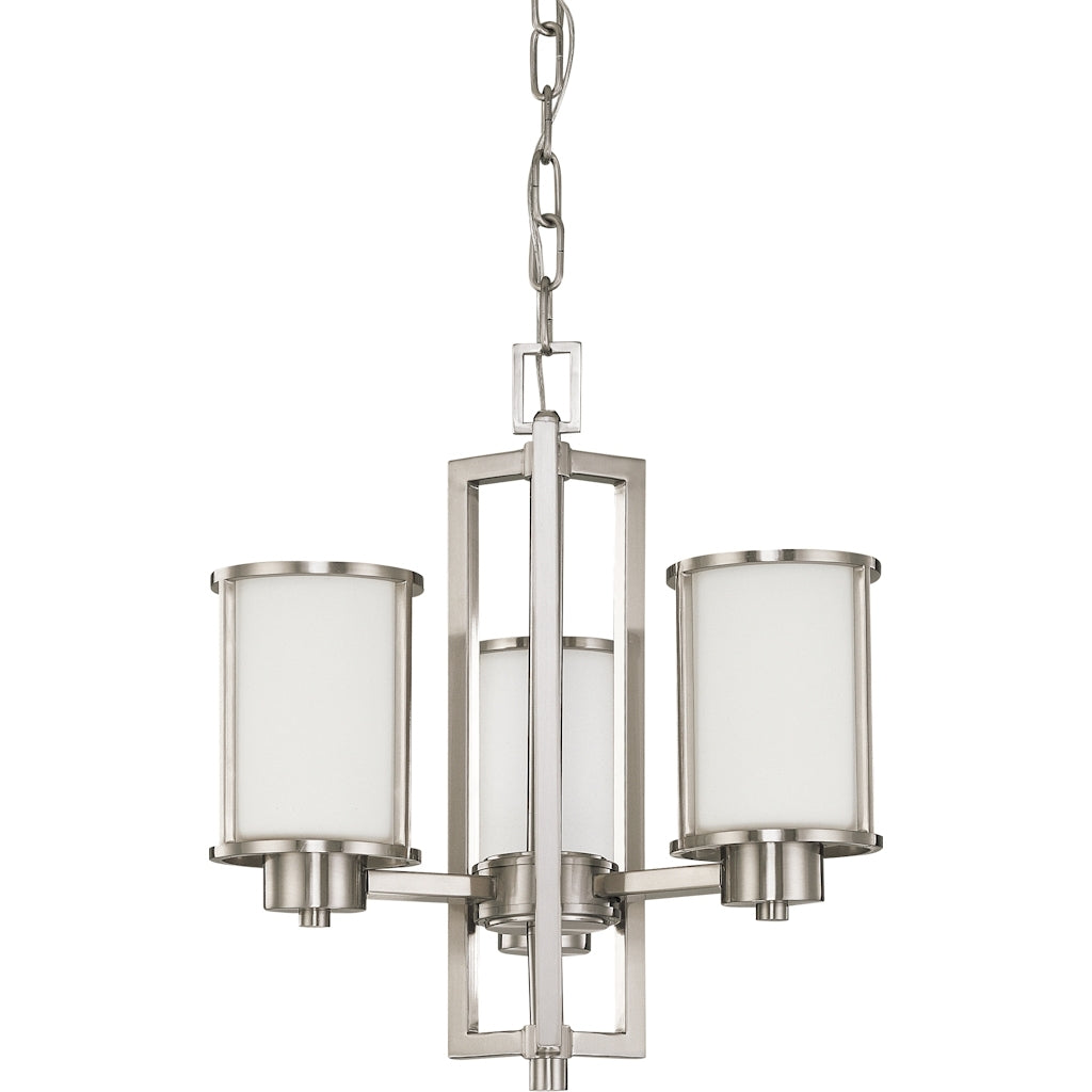 3 Light Brushed Nickel Satin White Glass Shades Chandelier Light Fixture 1