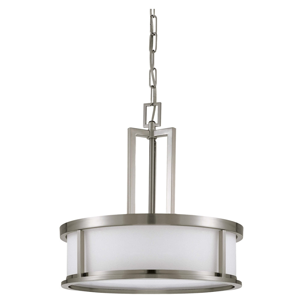 4 Light Brushed Nickel Satin White Glass Shade Pendant Light Fixture 1