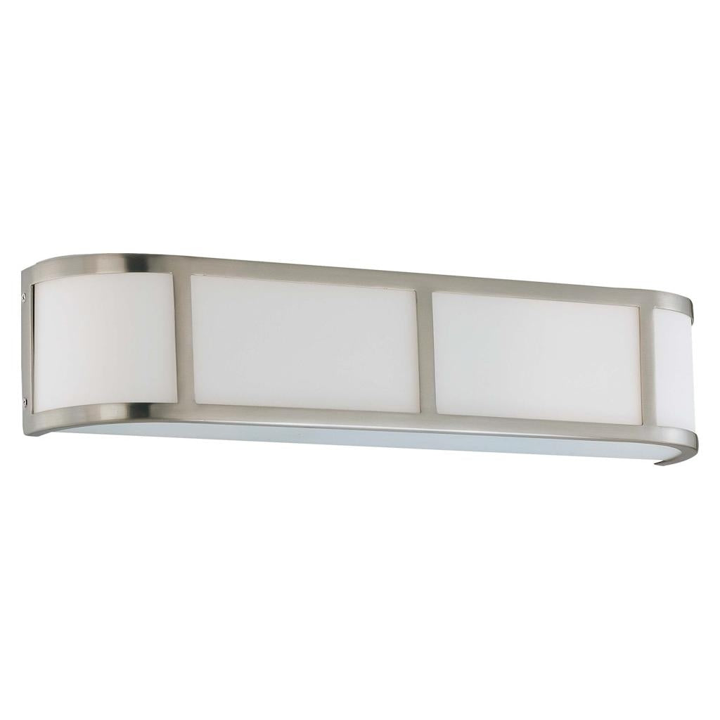 3 Light Brushed Nickel White Satin Glass Shade Vanity Light Fixture 1