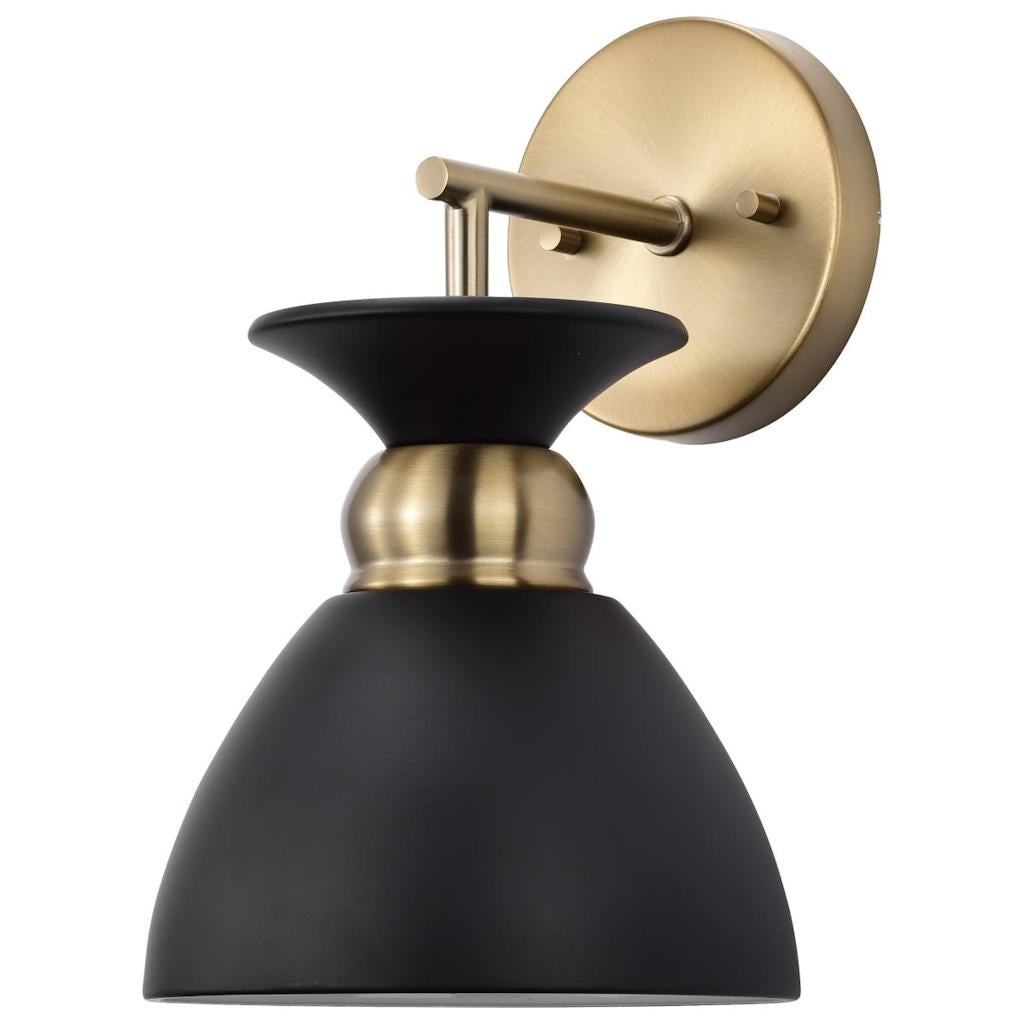 1 Light Wall Sconce Burnished Brass Black Shade Wall Sconce 1
