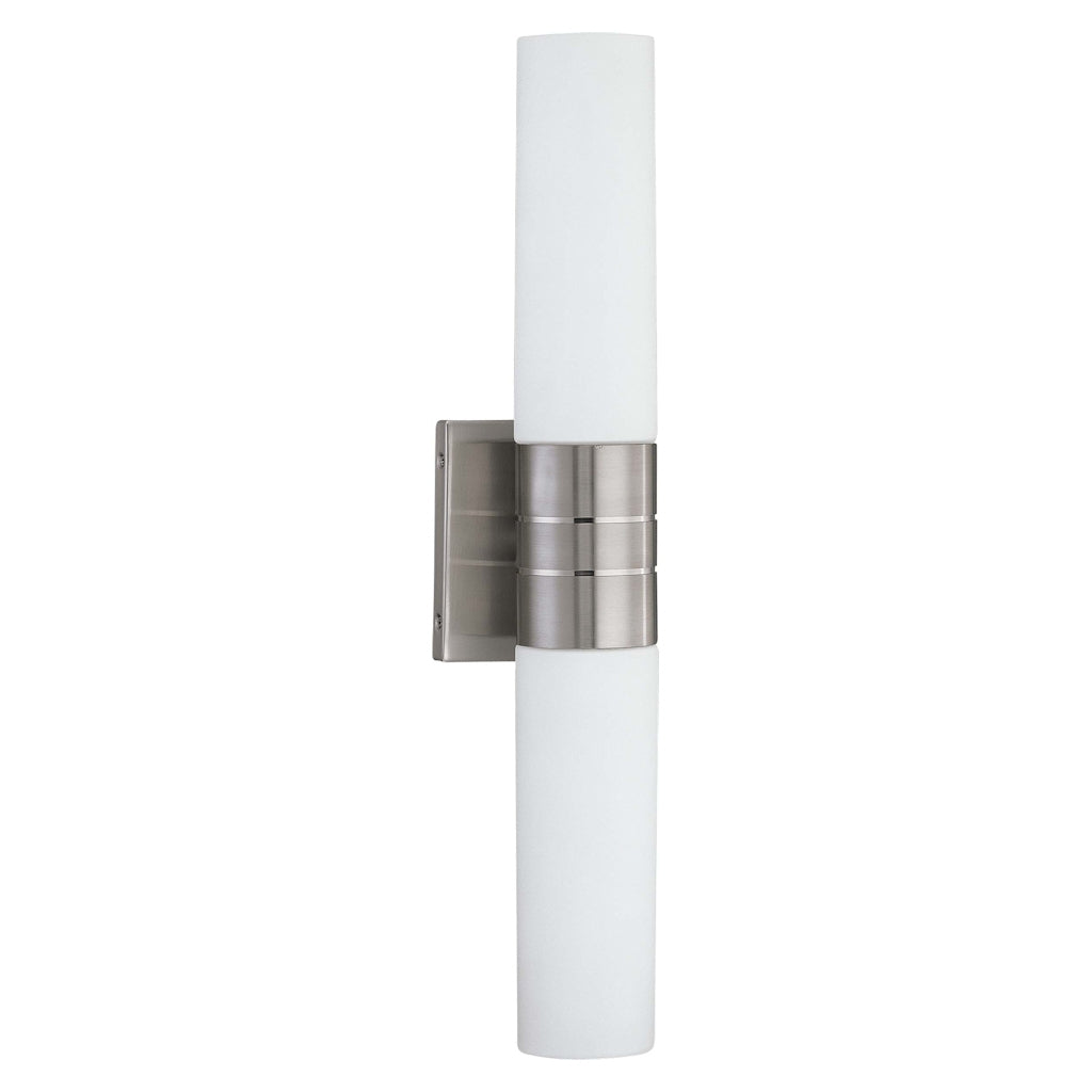 2 Light Brushed Nickel White Satin Glass Shade Tube Vertical Wall Sconce Light Fixture 1