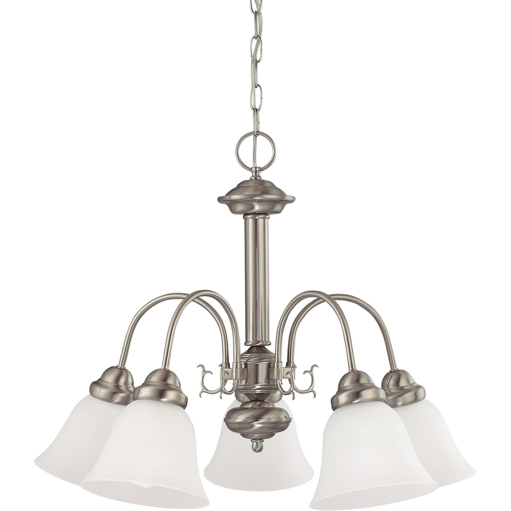 5 Light Brushed Nickel Frosted White Glass Shades Chandelier Light Fixture 1