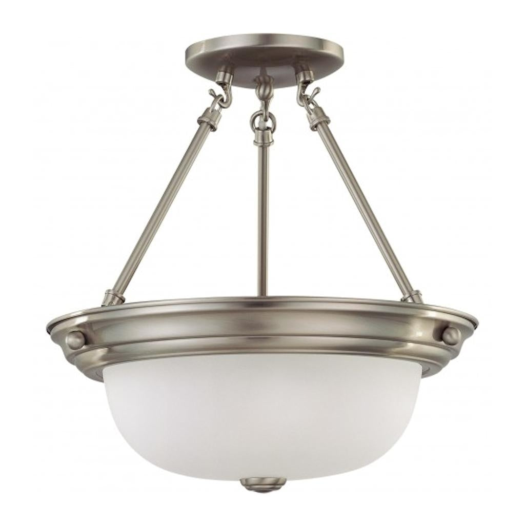 2 Light Brushed Nickel Frosted White Glass Shade Ceiling Light Fixture 1