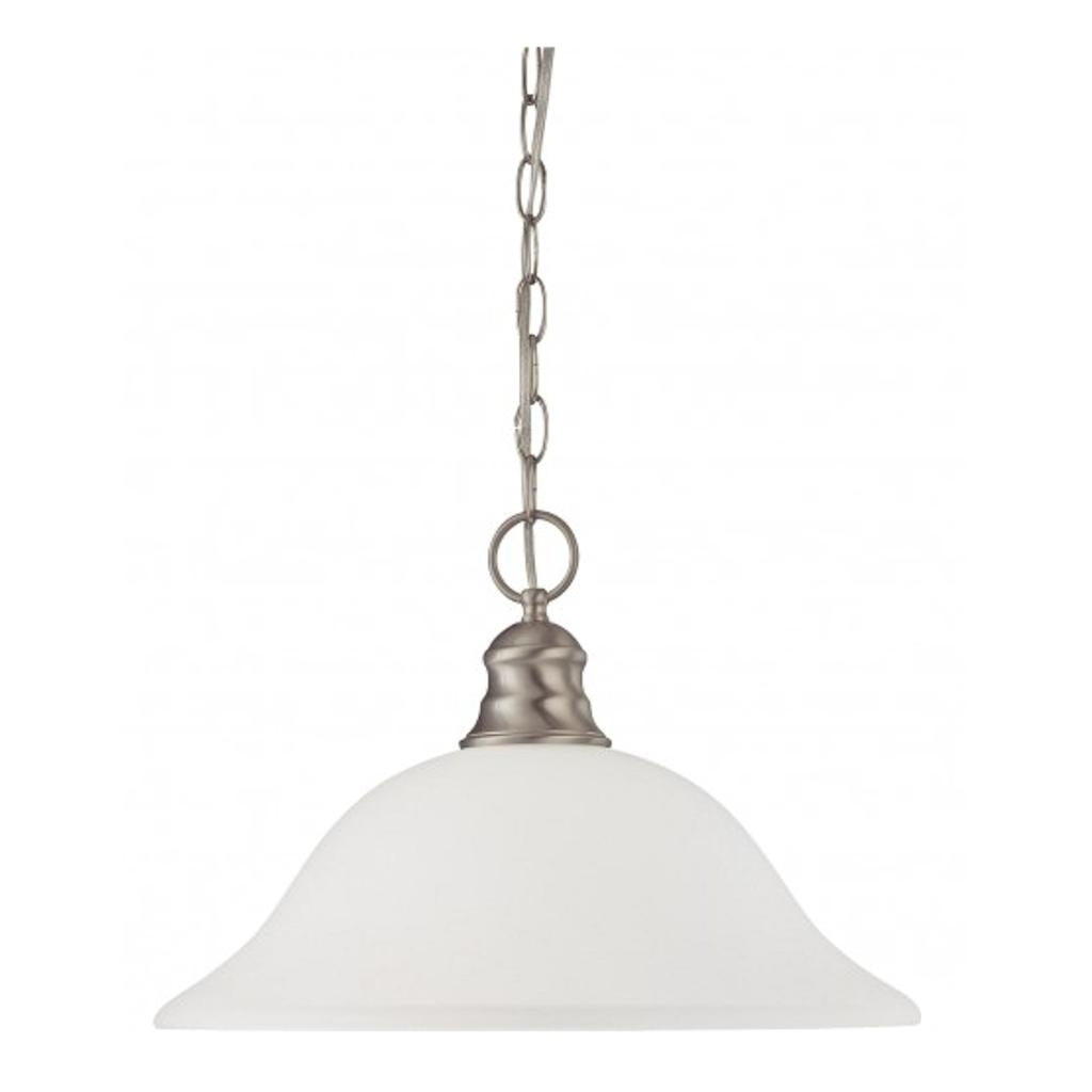 1 Light Brushed Nickel Frosted White Glass Shade Pendant Light Fixture 1