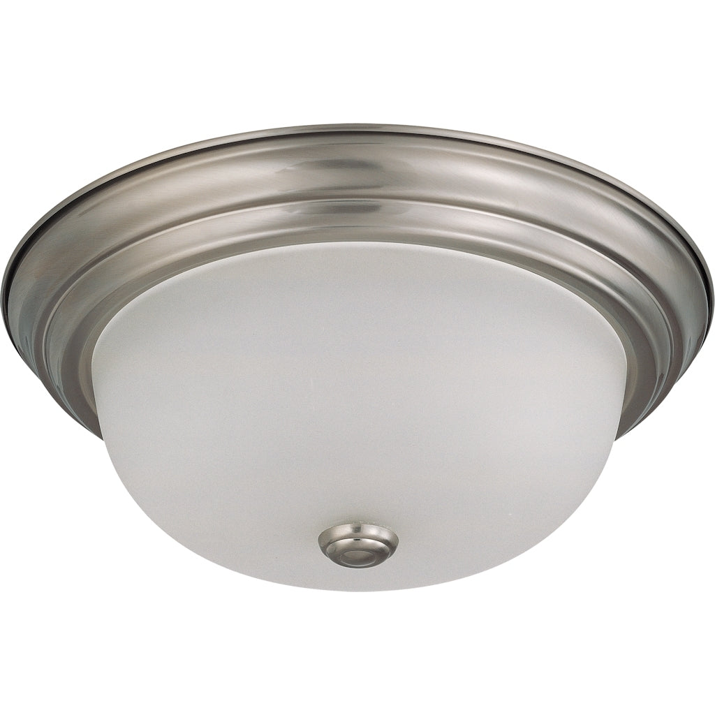 2 Light Brushed Nickel Frosted White Glass Shade Ceiling Light Fixture 1