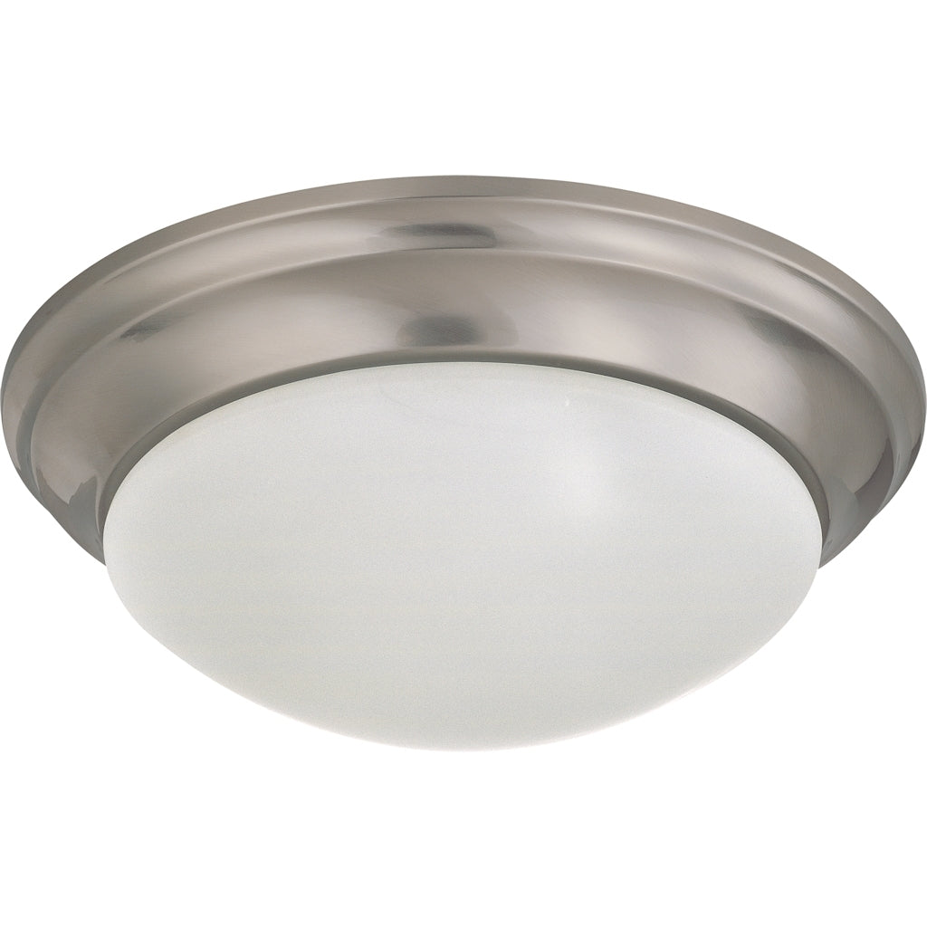 2 Light 14" Round Brushed Nickel Frosted White Glass Shade Ceiling Light Fixture 1