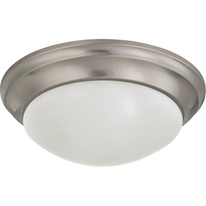 2 Light 14" Round Brushed Nickel Frosted White Glass Shade Ceiling Light Fixture 1