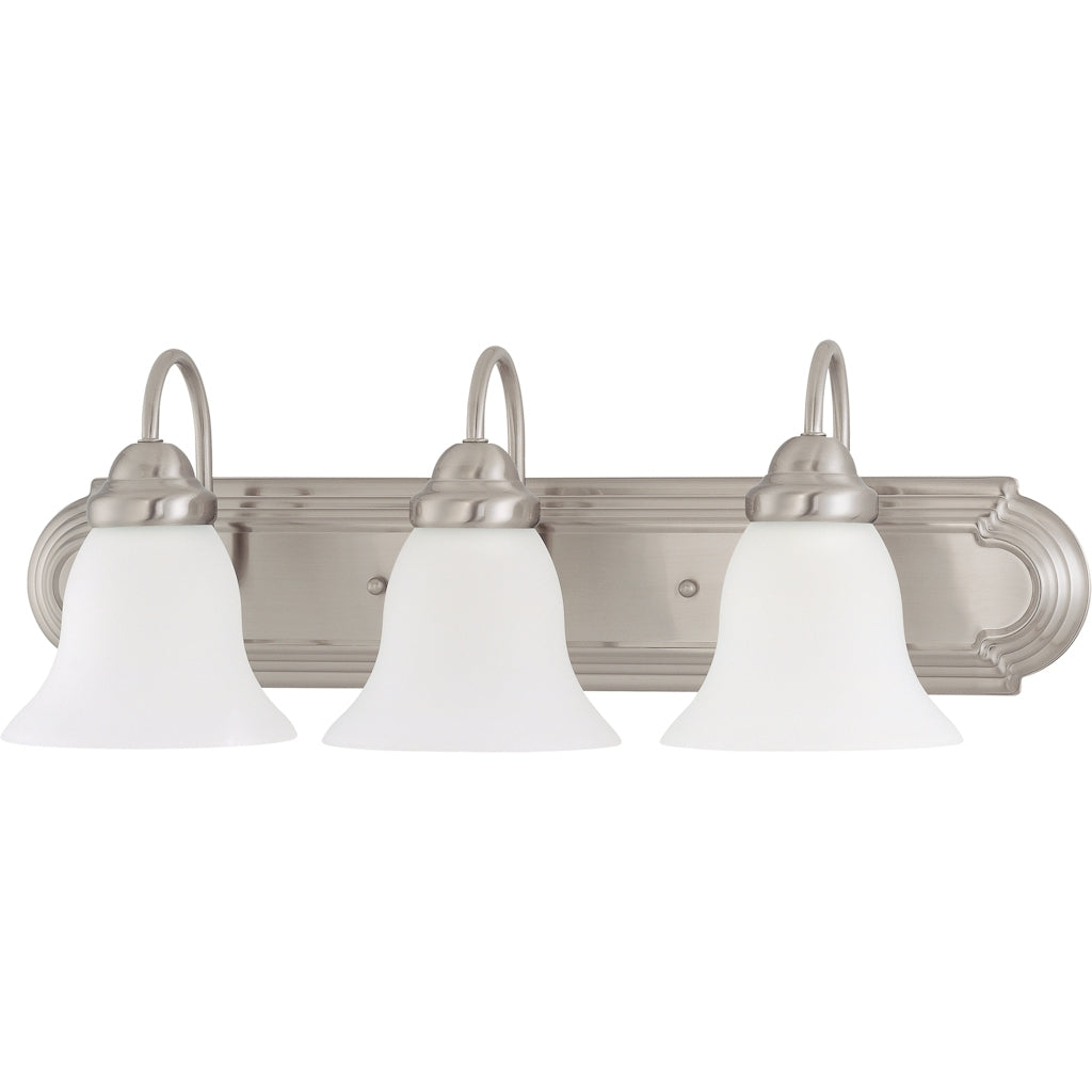 3 Light Brushed Nickel Frosted White Glass Shades Vanity Light Fixture 1