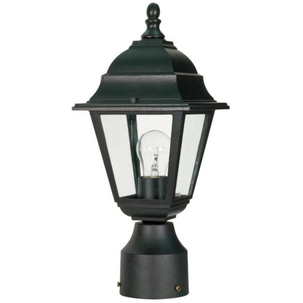 1 Light 14" Textured Black Clear Glass Shade Post Lantern 1