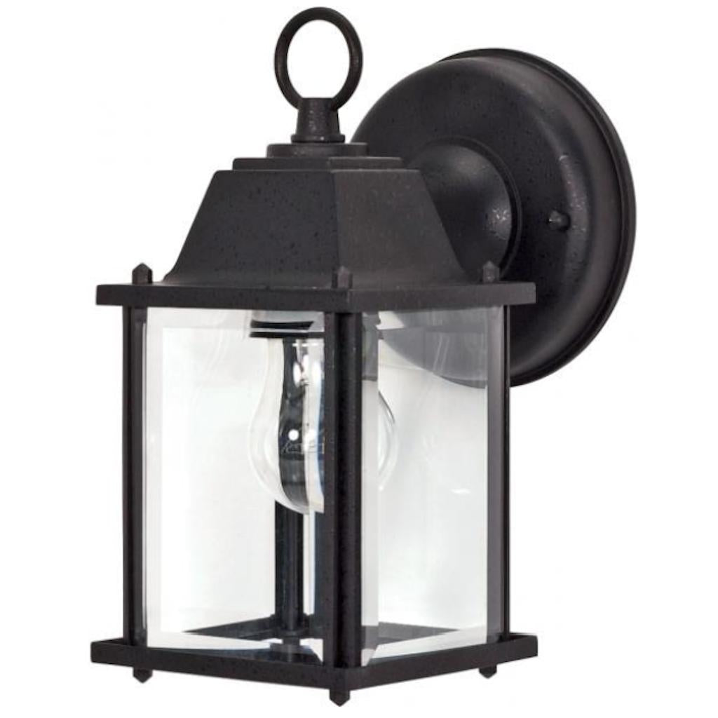 1 Light Textured Black Clear Beveled Glass Shade Wall Lantern 1