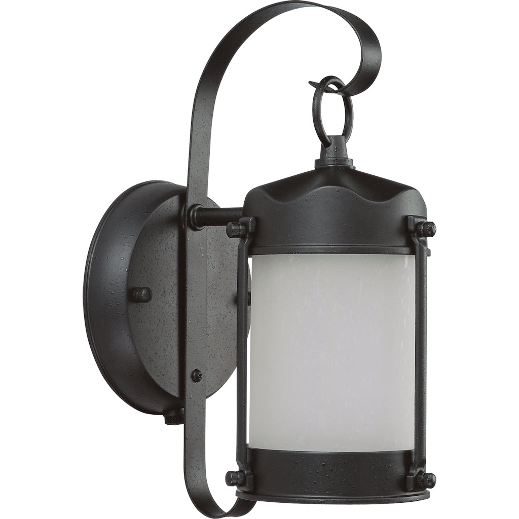 1 Light 5" Textured Black Frosted Glass Shade Wall Lantern Light Fixture with Photocell 1