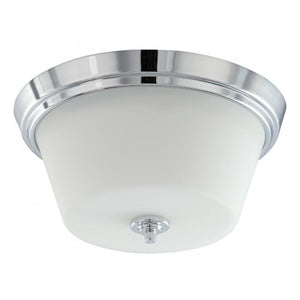 2 Light 13" Round Polished Chrome White Satin Glass Shade Ceiling Light Fixture 1