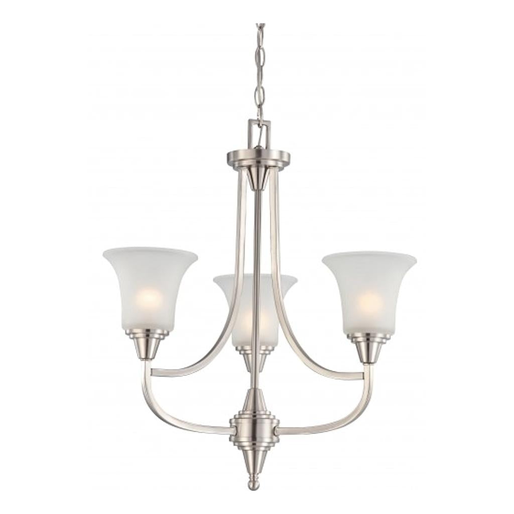 3 Light Brushed Nickel Frosted Glass Shades Chandelier Light Fixture 1