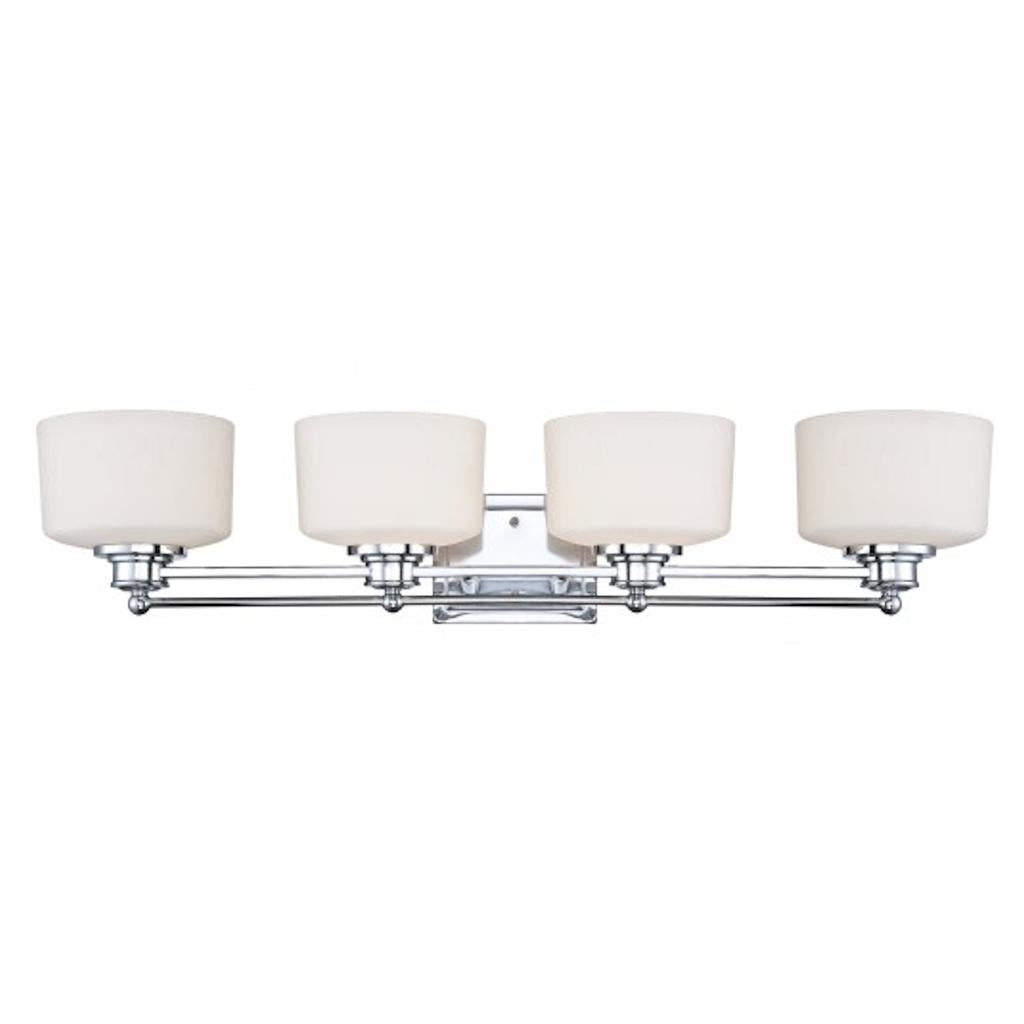 4 Light Polished Chrome White Satin Glass Shades Vanity Light Fixture 1