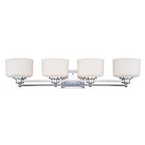4 Light Polished Chrome White Satin Glass Shades Vanity Light Fixture 1