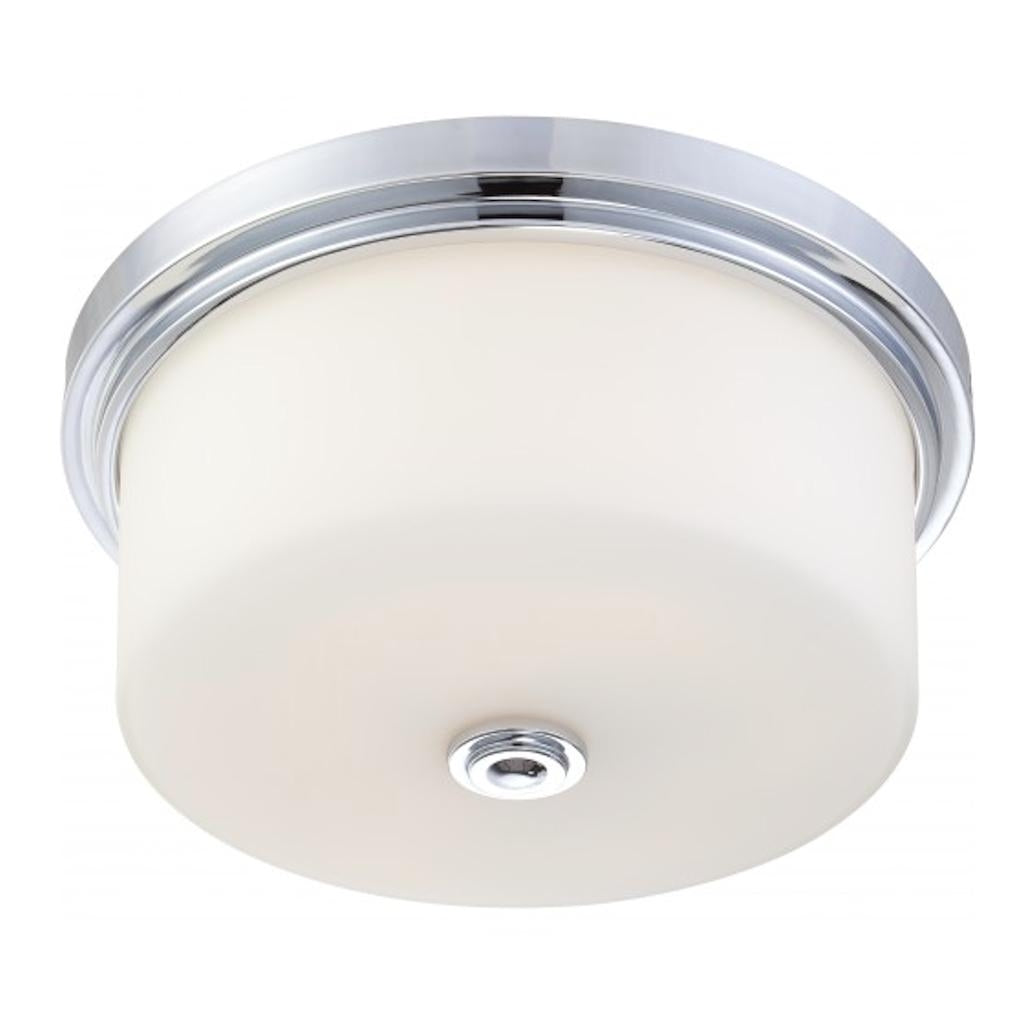 2 Light 13" Round Polished Chrome White Satin Glass Shade Ceiling Light Fixture 1
