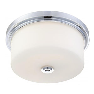 2 Light 13" Round Polished Chrome White Satin Glass Shade Ceiling Light Fixture 1
