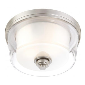 2 Light 13" Round Brushed Nickel Glass Shade Ceiling Light Fixture 1