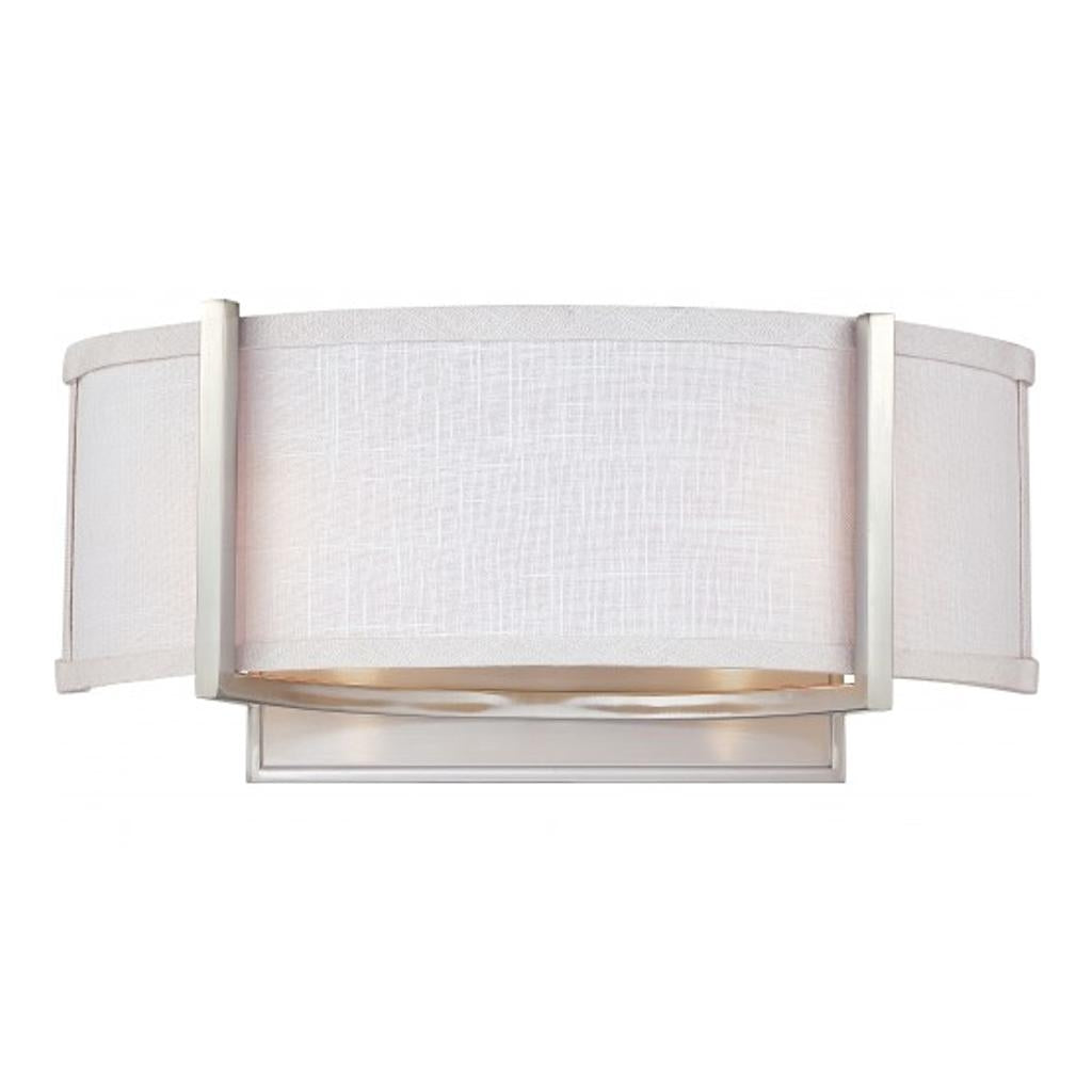 2 Light Brushed Nickel Slate Gray Fabric Shade Wall Sconce Light Fixture 1