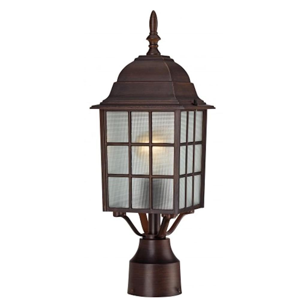 1 Light 18" Rustic Bronze Frosted Glass Shade Post Lantern Light Fixture 1