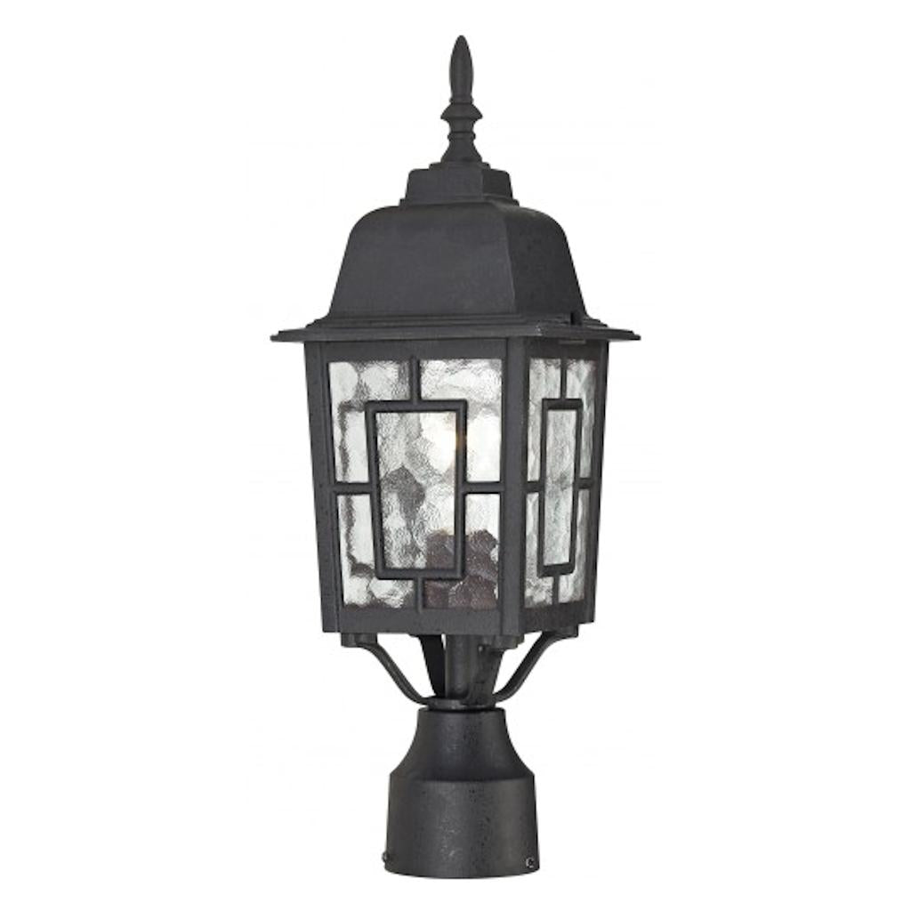 1 Light 17" Textured Black Clear Water Glass Shade Post Lantern Light Fixture 1