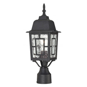 1 Light 17" Textured Black Clear Water Glass Shade Post Lantern Light Fixture 1