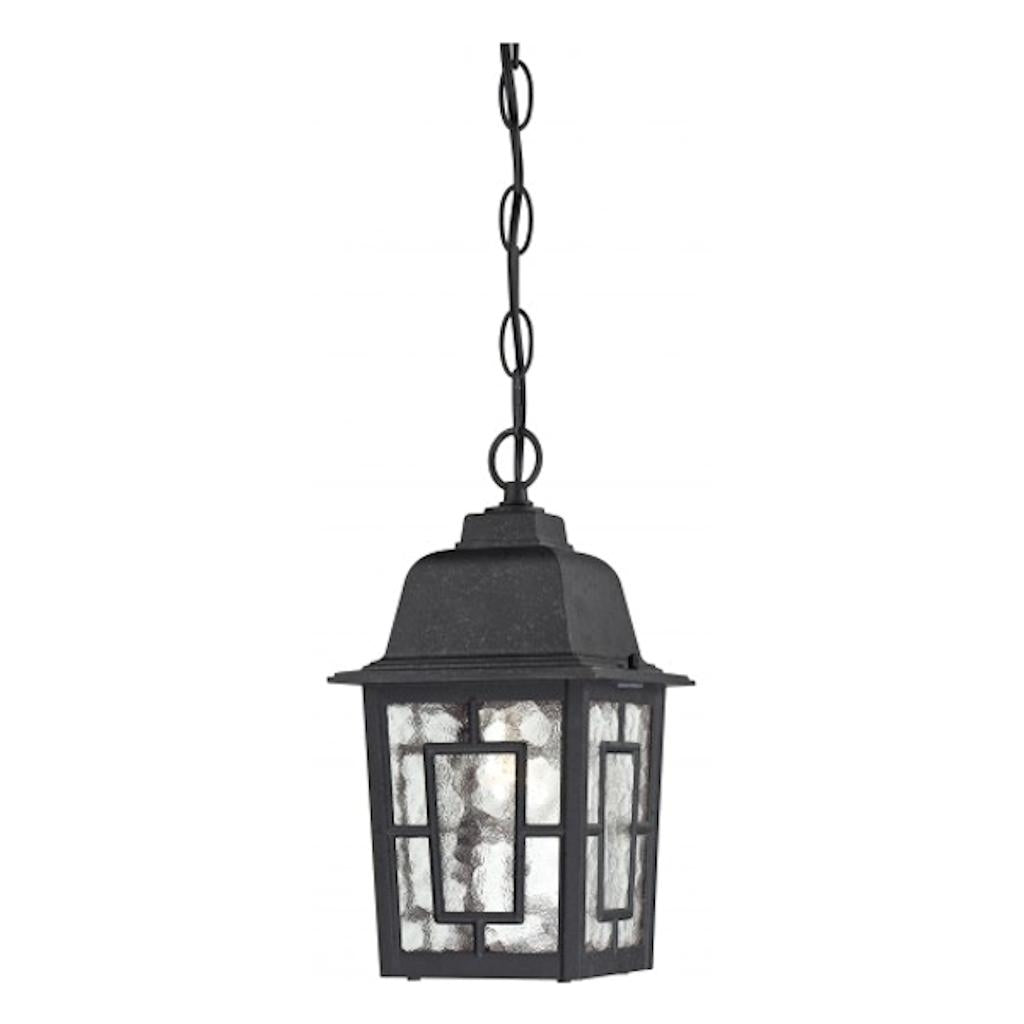 1 Light 11" Textured Black Clear Water Glass Shade Hanging Lantern Light Fixture 1