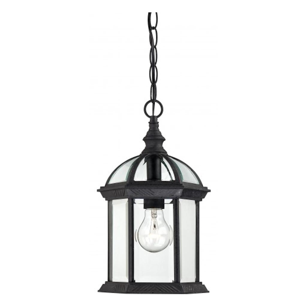 1 Light 14" Textured Black Clear Beveled Glass Shade Hanging Lantern Light Fixture 1