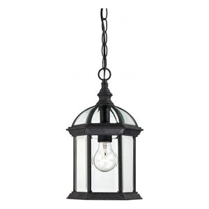 1 Light 14" Textured Black Clear Beveled Glass Shade Hanging Lantern Light Fixture 1