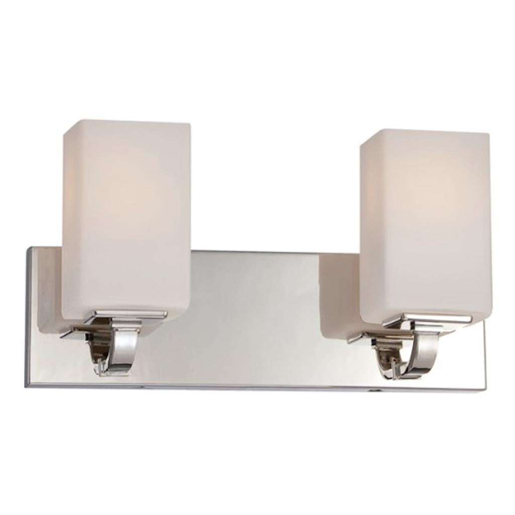 2 Light Polished Nickel Etched Opal Glass Shades Vanity Light Fixture 1