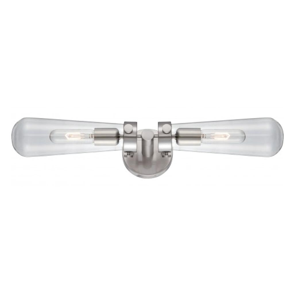 2 Light Brushed Nickel Clear Glass Shades Wall Sconce Light Fixture 1