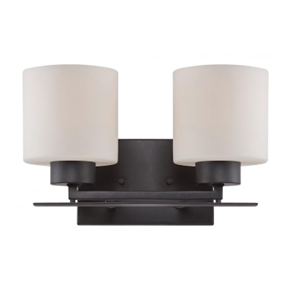 2 Light Aged Bronze Etched Opal Glass Shades Vanity Light Fixture 1