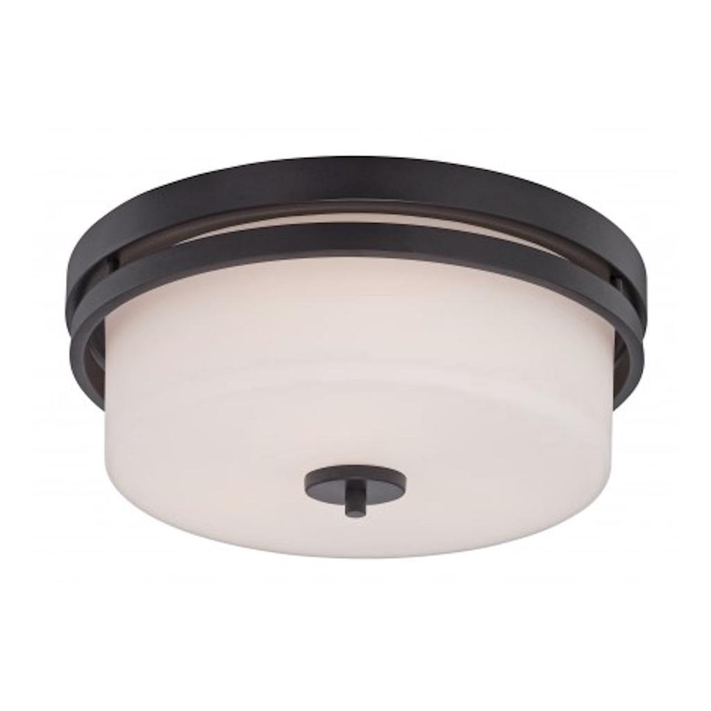 3 Light 15" Round Aged Bronze White Satin Glass Shade Ceiling Light Fixture 1