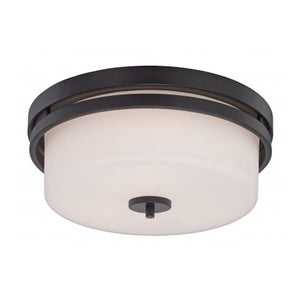 3 Light 15" Round Aged Bronze White Satin Glass Shade Ceiling Light Fixture 1