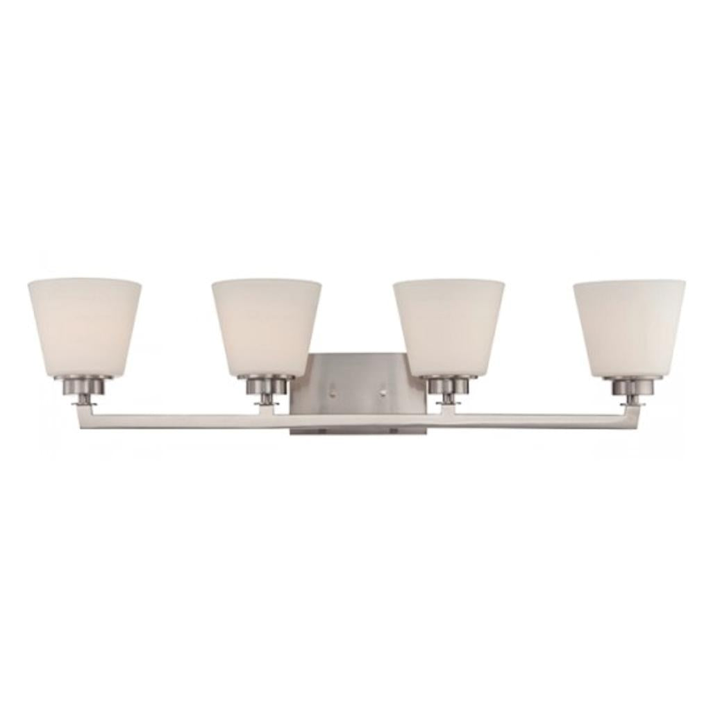 4 Light Brushed Nickel Satin White Glass Shades Vanity Light Fixture 1