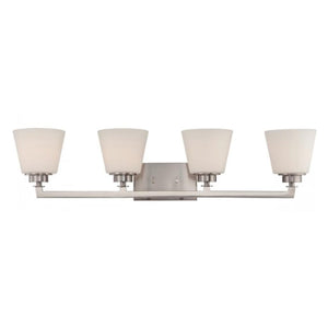 4 Light Brushed Nickel Satin White Glass Shades Vanity Light Fixture 1