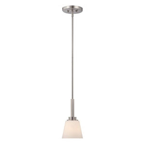 1 Light Brushed Nickel Satin White Glass Shade Mini Pendant Light Fixture 1