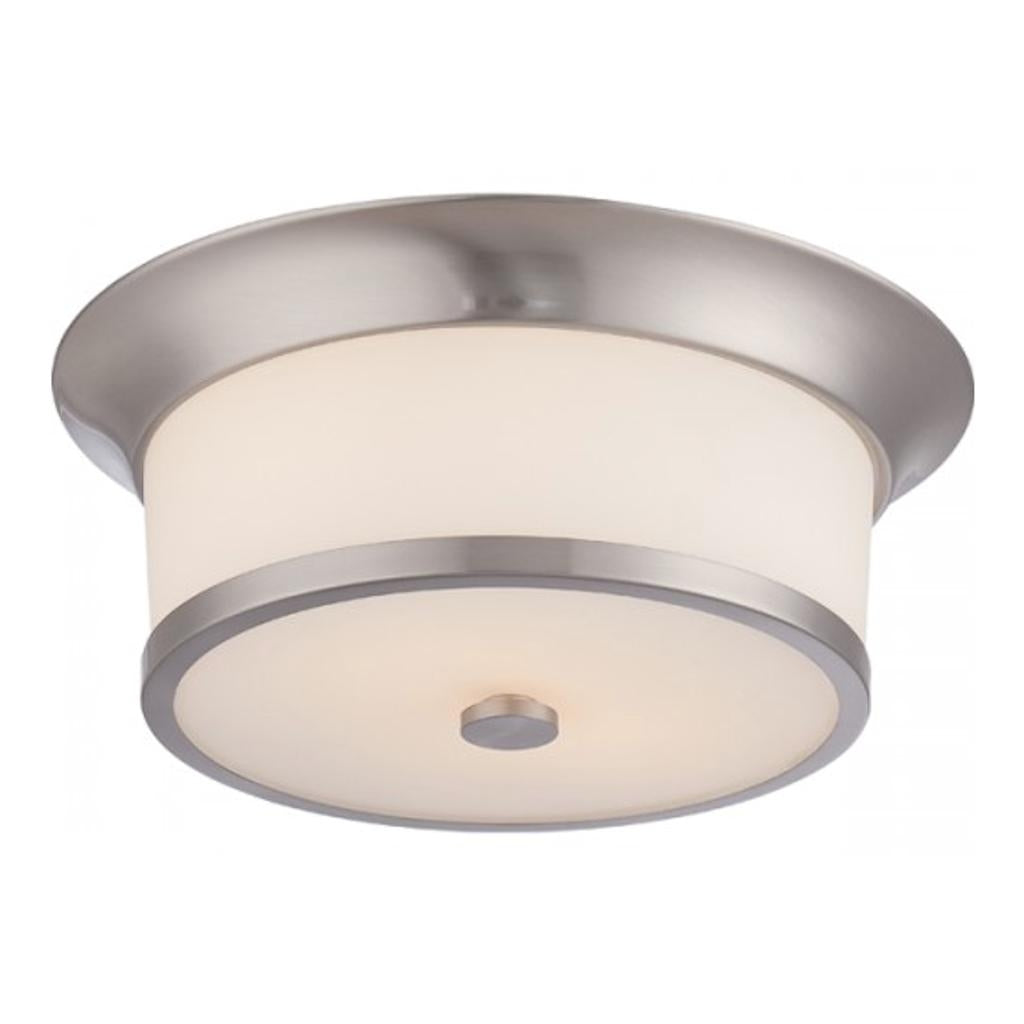 2 Light Brushed Nickel Satin White Glass Shade Ceiling Light Fixture 1