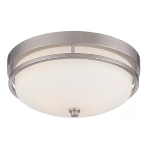 2 Light 13" Round Brushed Nickel Satin White Glass Shade Ceiling Light Fixture 1