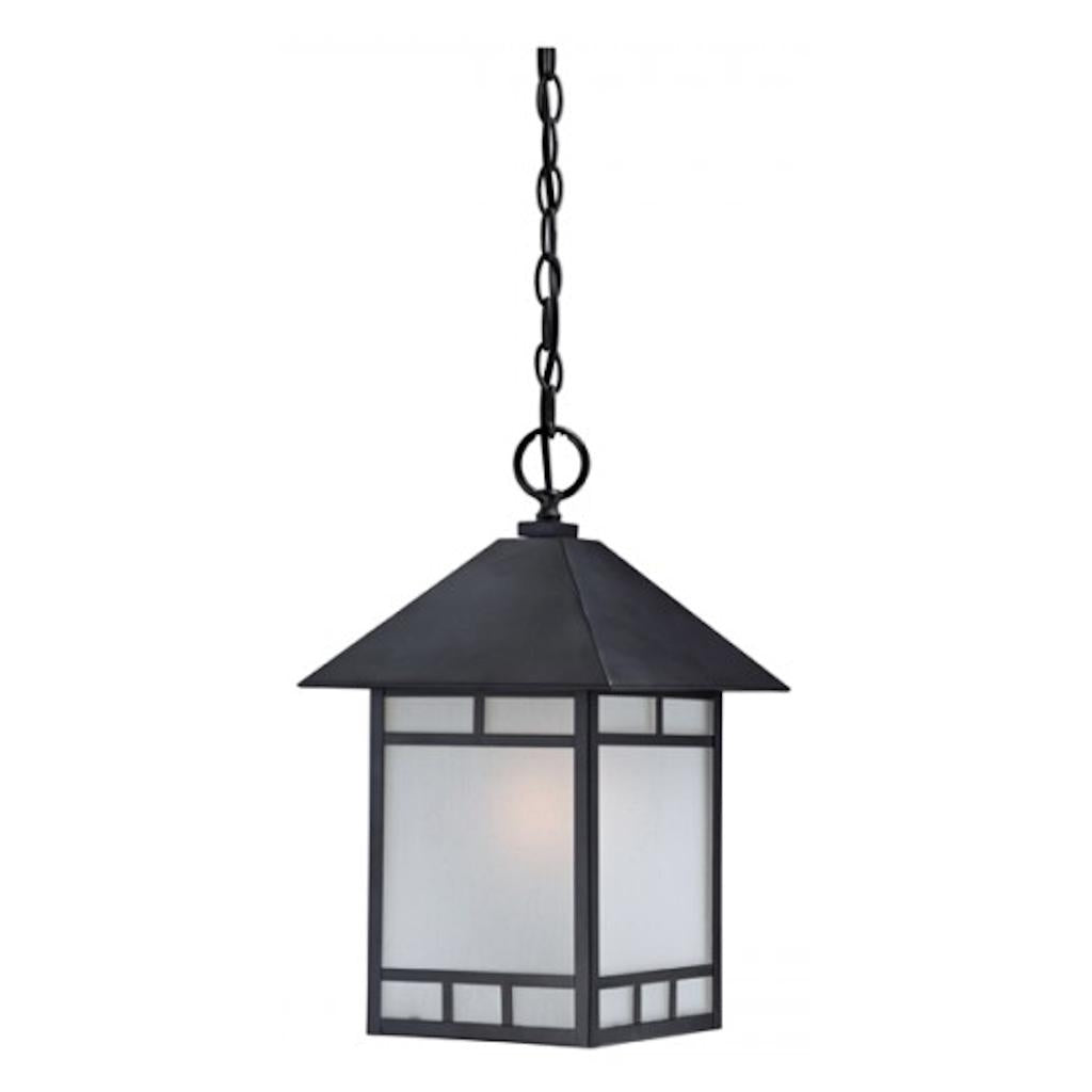 1 Light 16" Stone Black Frosted Seed Glass Shade Hanging Lantern Light Fixture 1