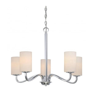 5 Light Polished Nickel White Glass Shades Chandelier Light Fixture 1